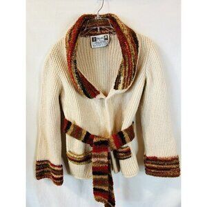 Vtg Sweater Pallas Original Hand Loomed Ireland %100 Wool sweater M/L Belted